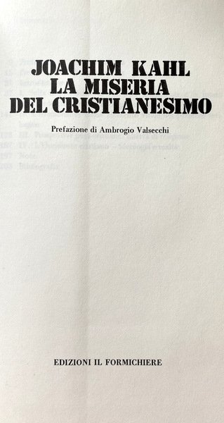 LA MISERIA DEL CRISTIANESIMO