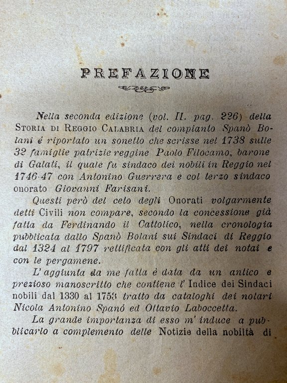 LA NOBILTÀ REGGINA ANTICA E MODERNA CON L'INDICE DEI SINDACI …