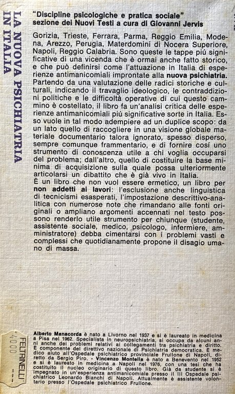 LA NUOVA PSICHIATRIA IN ITALIA. ESPERIENZE E PROSPETTIVE