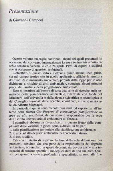 LA PIANIFICAZIONE NELLE AREE AD ALTO RISCHIO AMBIENTALE. A CURA …