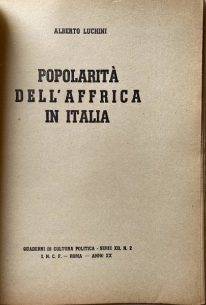 LA POPOLARITÀ DELL'AFFRICA IN ITALIA