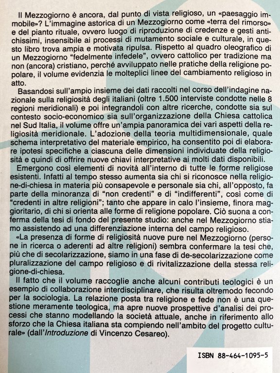 LA RELIGIOSITÀ NEL MEZZOGIORNO. PERSISTENZA E DIFFERENZIAZIONE DELLA RELIGIONE IN …