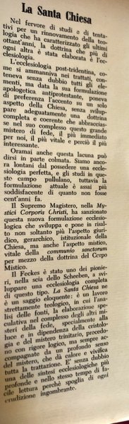 LA SANTA CHIESA. LA SUA ESSENZA E IL SUO DINAMISMO …