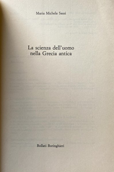 LA SCIENZA DELL'UOMO NELLA GRECIA ANTICA
