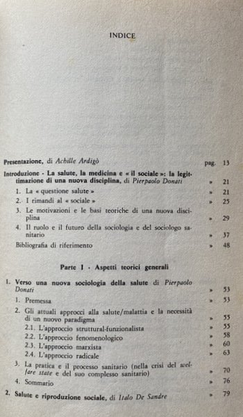 LA SOCIOLOGIA SANITARIA. DALLA SOCIOLOGIA DELLA MEDICINA ALLA SOCIOLOGIA DELLA …