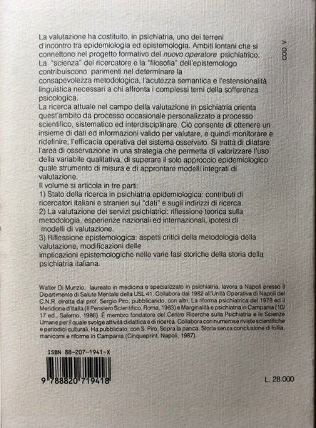 LA VALUTAZIONE IN PSICHIATRIA TRA APPROCCIO EPIDEMIOLOGICO E METODOLOGIA DELLA …