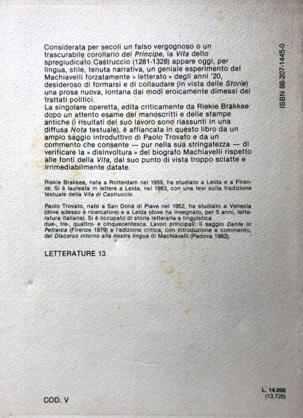 LA VITA DI CASTRUCCIO CASTRACANI DA LUCCA. EDIZIONE CRITICA A …