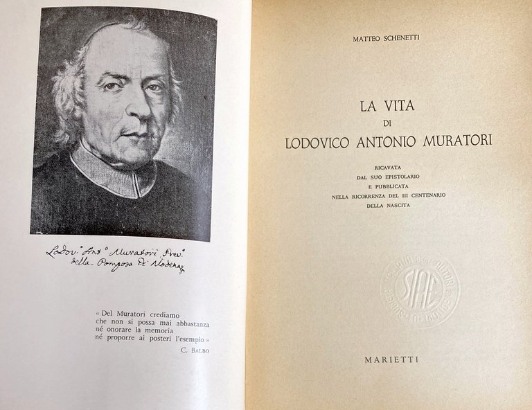 LA VITA DI LODOVICO ANTONIO MURATORI RICAVATA DAL SUO EPISTOLARIO …