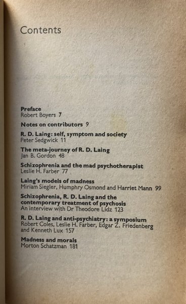 LAING AND ANTI-PSYCHIATRY. (INCLUDING ESSAYS, INTERVIEWS, A SYMPOSIUM)