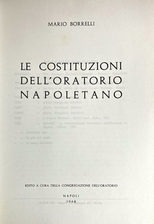 LE COSTITUZIONI DELL'ORATORIO NAPOLETANO