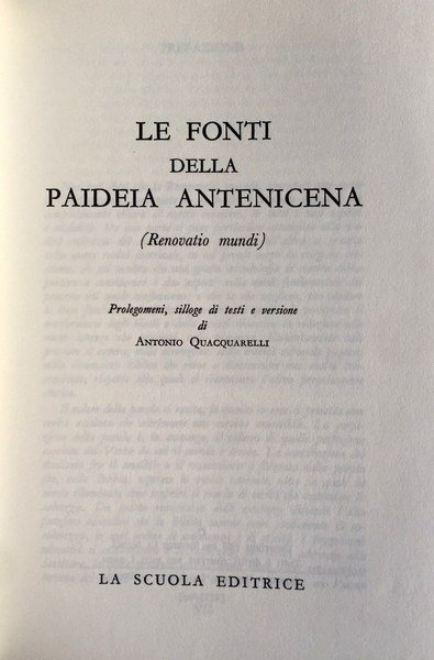 LE FONTI DELLA ANTICA PAIDEIA ANTENICENA. (RENOVATIO MUNDI)