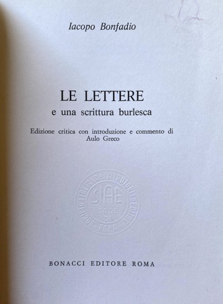 LE LETTERE E UNA SCRITTURA BURLESCA. EDIZIONE CRITICA CON INTRODUZIONE …