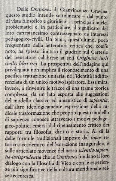 LE ORATIONES DI G. (GIAN-VINCENZO) GRAVINA SCIENZA, SAPIENZA E DIRITTO