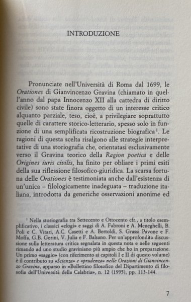 LE ORATIONES DI G. (GIAN-VINCENZO) GRAVINA SCIENZA, SAPIENZA E DIRITTO