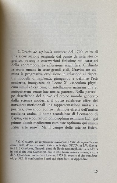 LE ORATIONES DI G. (GIAN-VINCENZO) GRAVINA SCIENZA, SAPIENZA E DIRITTO