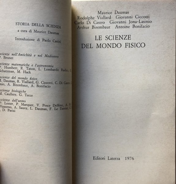 LE SCIENZE DEL MONDO FISICO. (STORIA DELLA SCIENZA VOLUME III …