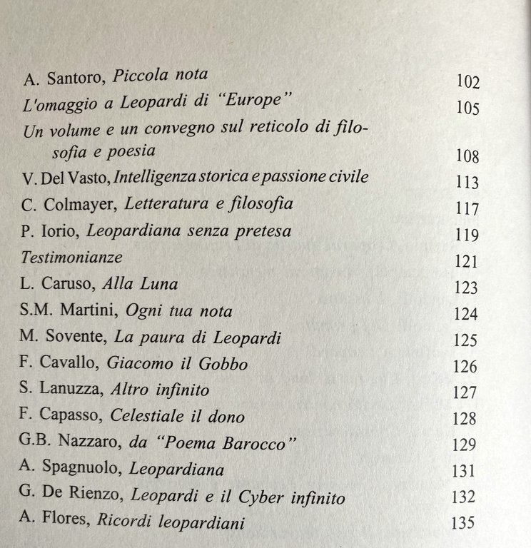 LEOPARDI, ALTRE TRACCE.