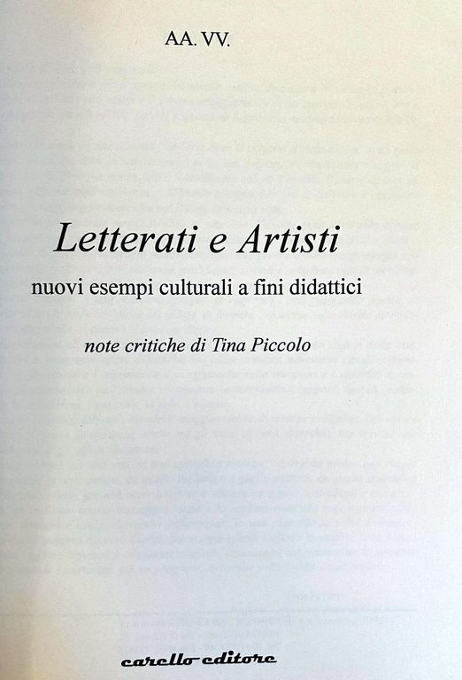 LETTERATI E ARTISTI. NUOVI ESEMPI CULTURALI A FINI DIDATTICI