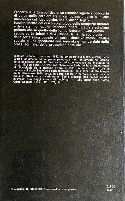 LETTURA POLITICA DI UN ROMANZO. LA «JALOUSIE» DI ALAIN ROBBE-GRILLET