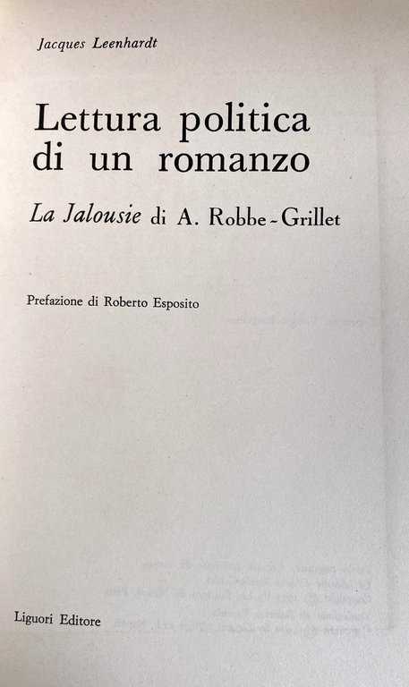 LETTURA POLITICA DI UN ROMANZO. LA «JALOUSIE» DI ALAIN ROBBE-GRILLET