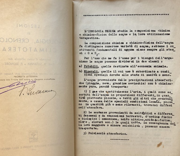 LEZIONI DI IDROLOGIA, CRENOLOGIA E CLIMATOTERAPIA SECONDO IL CORSO UFFICIALE …