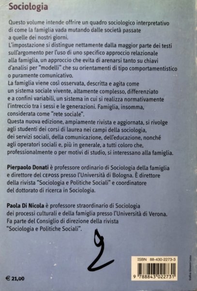 LINEAMENTI DI SOCIOLOGIA DELLA FAMIGLIA. UN APPROCCIO RELAZIONALE ALL'INDAGINE SOCIOLOGICA.