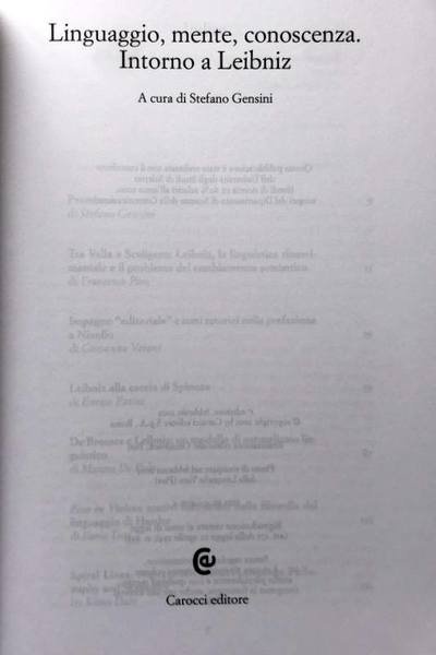 LINGUAGGIO, MENTE, CONOSCENZA. INTORNO A LEIBNIZ. A CURA DI STEFANO …