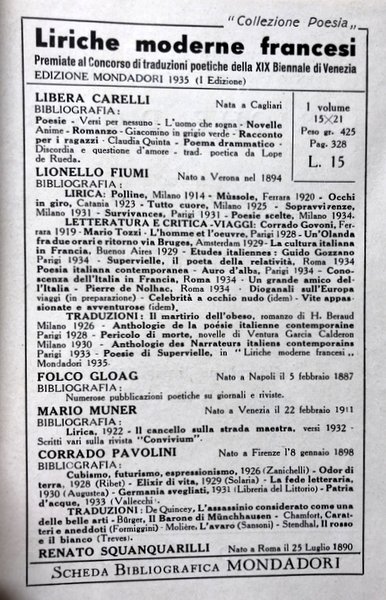LIRICHE MODERNE FRANCESI. NELLE TRADUZIONI PREMIATE AL CONCORSO PER IL …