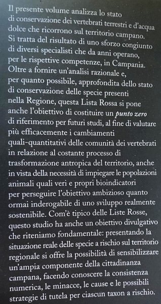 LISTA ROSSA DEI VERTEBRATI TERRESTRI E DULCIACQUICOLI DELLA CAMPANIA. A …