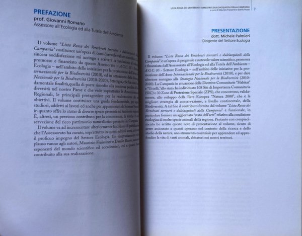 LISTA ROSSA DEI VERTEBRATI TERRESTRI E DULCIACQUICOLI DELLA CAMPANIA. A …