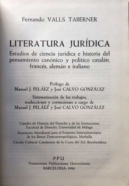 LITERATURA JURÍDICA. ESTUDIOS DE CIENCIA JURIDICA E HISTORIA DEL PENSAMIENTO …