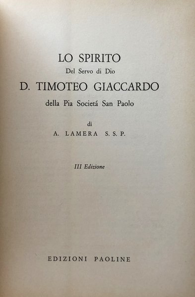 LO SPIRITO DI DON GIACCARDO. (LO SPIRITO DEL SERVO DI …