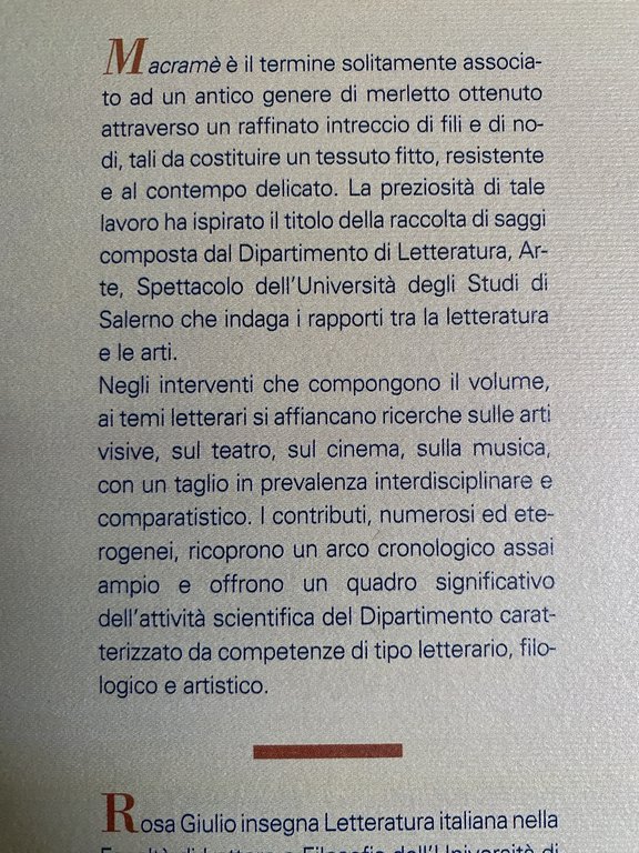 MACRAMÈ. STUDI SULLA LETTERATURA E LE ARTI