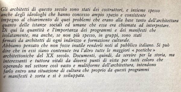 MANIFESTI E PROGRAMMI PER L'ARCHITETTURA DEL XX SECOLO