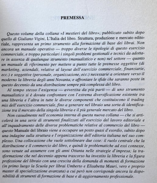 MANUALE DEL LIBRAIO: L'ORGANIZZAZIONE DELLA LIBRERIA NEGLI ANNI NOVANTA