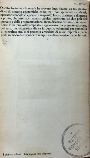 MANUALE DI ECONOMIA POLITICA. (4 VOLUMI, OPERA COMPLETA)