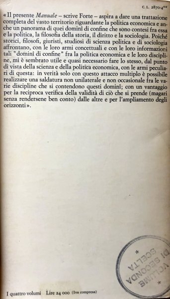 MANUALE DI ECONOMIA POLITICA. (4 VOLUMI, OPERA COMPLETA)