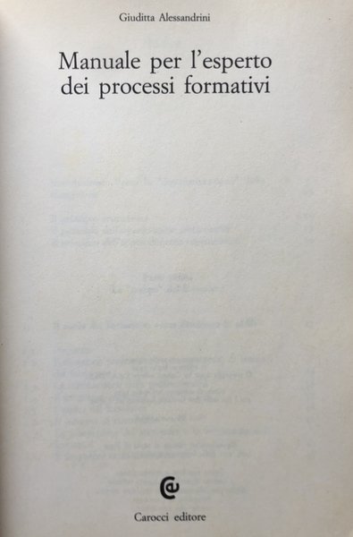 MANUALE PER L'ESPERTO DEI PROCESSI FORMATIVI