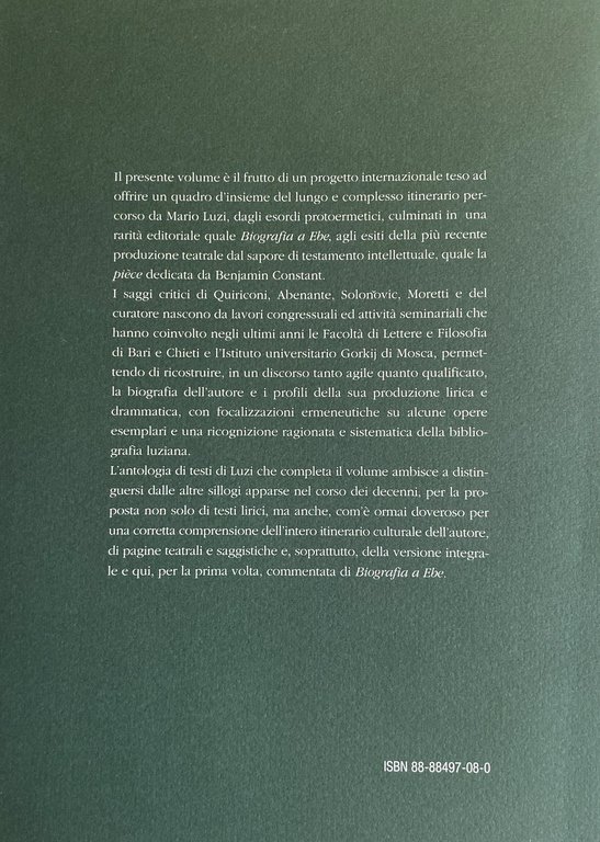 MARIO LUZI DA EBE A CONSTANT: STUDI E TESTI