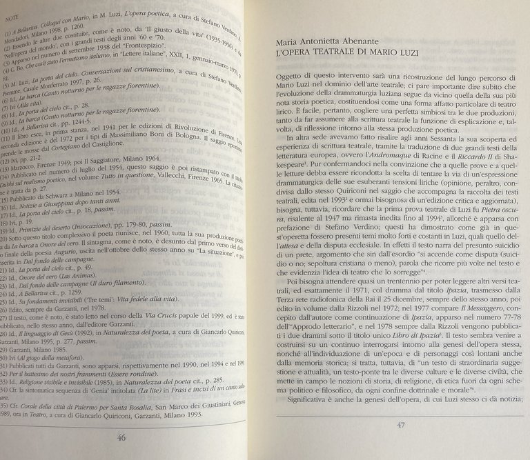 MARIO LUZI DA EBE A CONSTANT: STUDI E TESTI