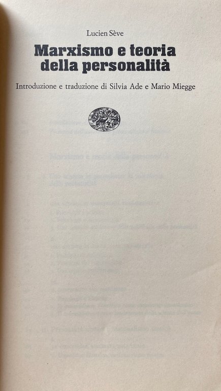 MARXISMO E TEORIA DELLA PERSONALITÀ. PROPOSTA PER UNA PSICOLOGIA CONCRETA