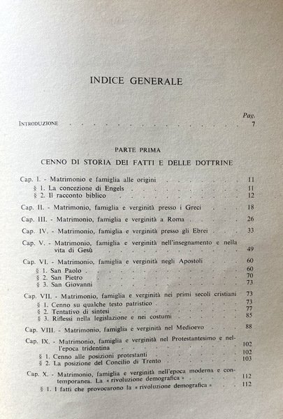 MATRIMONIO, FAMIGLIA, VERGINITÀ