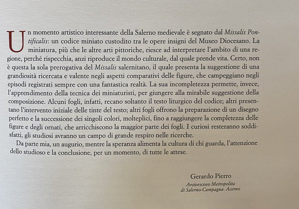 MISSALIS PONTIFICALIS AD USUM ECCLESIAE SALERNITANAE