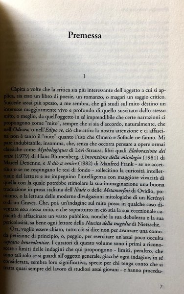 MITO E ESPERIENZA LETTERARIA. INDAGINI, PROPOSTE, LETTURE.