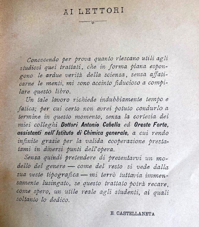 NOZIONI DI CHIMICA GENERALE PER STUDENTI UNIVERSITARII; GENERALITÀ E CHIMICA …