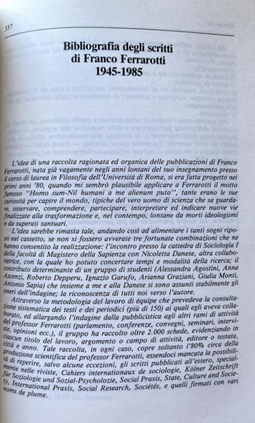 OMAGGIO A FRANCO FERRAROTTI. A CURA DI ROBERTO CIPRIANI, MARIA …