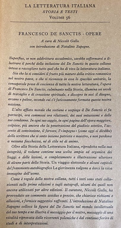 OPERE. (INTRODUZIONE di Natalino Sapegno, CRONOLOGIA DELLA VITA E DELLE …