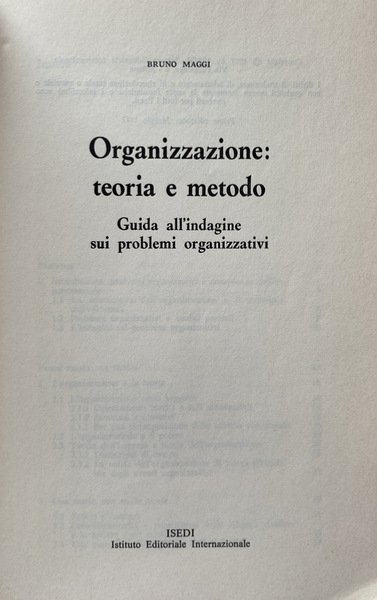 ORGANIZZAZIONE, TEORIA E METODO. GUIDA ALL'INDAGINE SUI PROBLEMI ORGANIZZATIVI