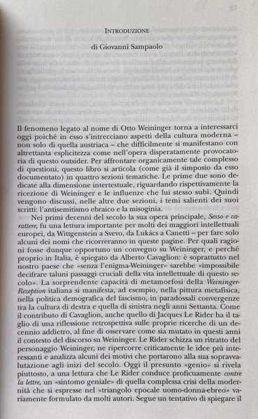 OTTO WEININGER E LA DIFFERENZA. FANTASMI DELLA RAGIONE NELLA VIENNA …