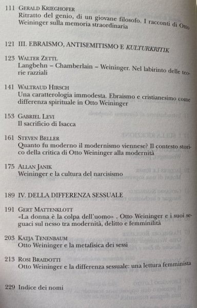 OTTO WEININGER E LA DIFFERENZA. FANTASMI DELLA RAGIONE NELLA VIENNA …